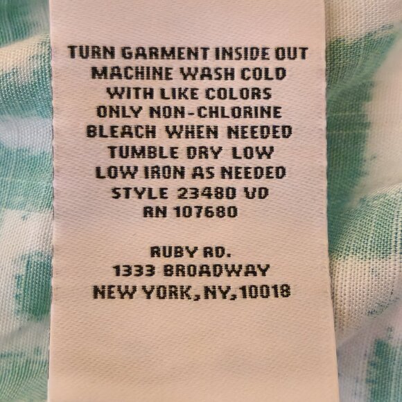 Ruby Rd. dress Women's XL Green white trellis print Split neck 3/4 puff sleeves - Picture 16 of 16